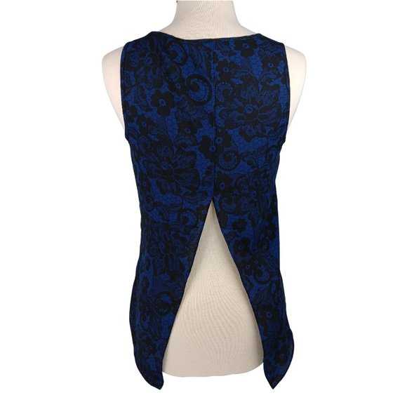 EXPRESS tank top Split Back Tank Top Floral Lace Print Black/Blue Sz S - Picture 3 of 4